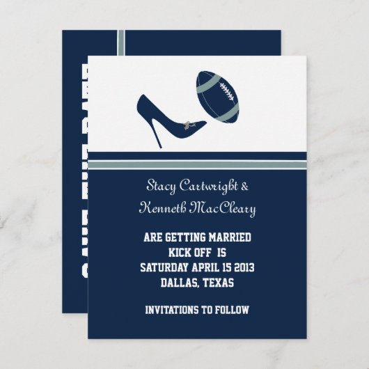 Blauw Voetbal Bruiloft Save The Date Aankondiging (Voorkant / Achterkant)