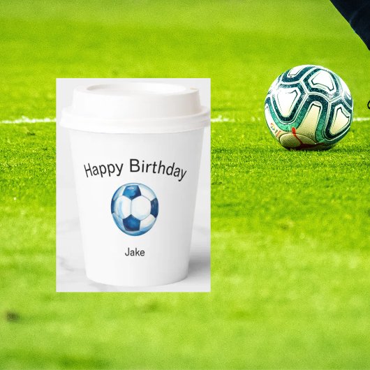 Blauw Voetbal Custom Verjaardagsfeest Papieren Bekers