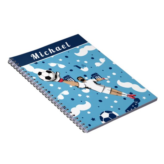 Blauw Voetbal Doelman Keeper Spelers Naam van de K Notitieboek (Rechterzijde)