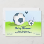 Blauw Voetbal/Football Baby shower | Uitnodiging (Voorkant)