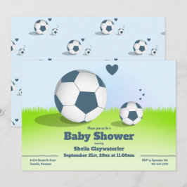 Blauw Voetbal/Football Baby shower | Uitnodiging