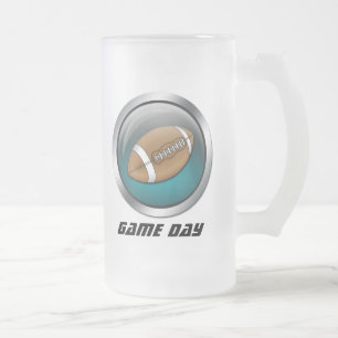 Blauw: Voetbal: Frosted Beer Stein Matglas Bierpul