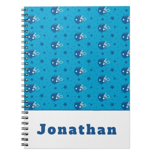 Blauw Voetbal Helm Star Jongens Team Naam Cool Notitieboek (Voorkant)