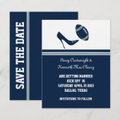 Blauw Voetbal Huwelijksaankondiging Save The Date (Voorkant / Achterkant)