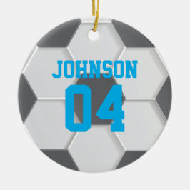 Blauw Voetbal Kerst Keramisch Ornament