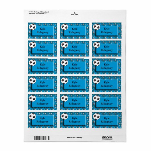 Blauw Voetbal naamlabel Etiket (Full Sheet)