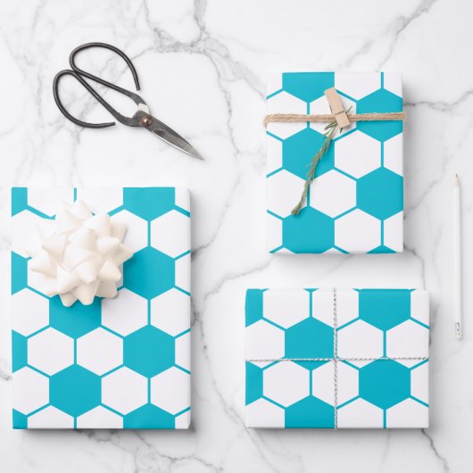 Blauw Voetbal patroon Wrapping Paper (Voorkant)