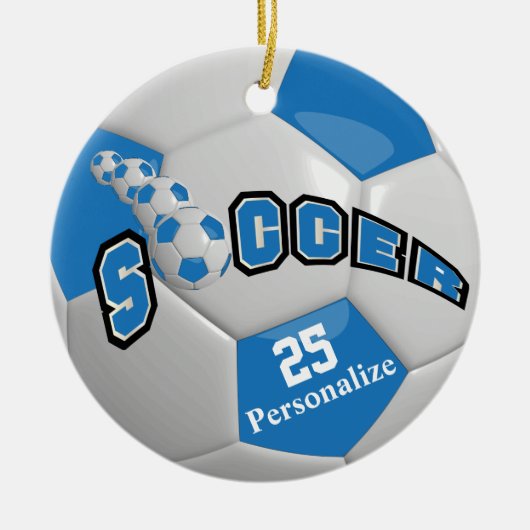 Blauw Voetbal | Personaliseren Keramisch Ornament (Voorkant)