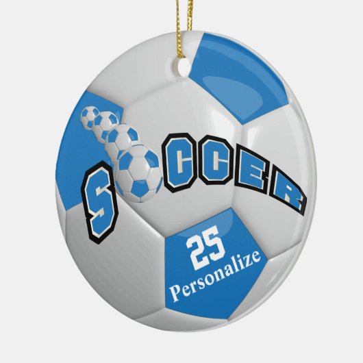 Blauw Voetbal | Personaliseren Keramisch Ornament (Links)