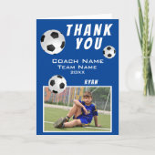 Blauw Voetbal Sport Dank je Coach Kaart (Voorkant)