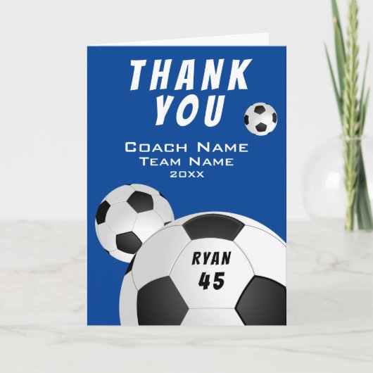 Blauw Voetbal Sport Dank je Coach Kaart (Voorkant)