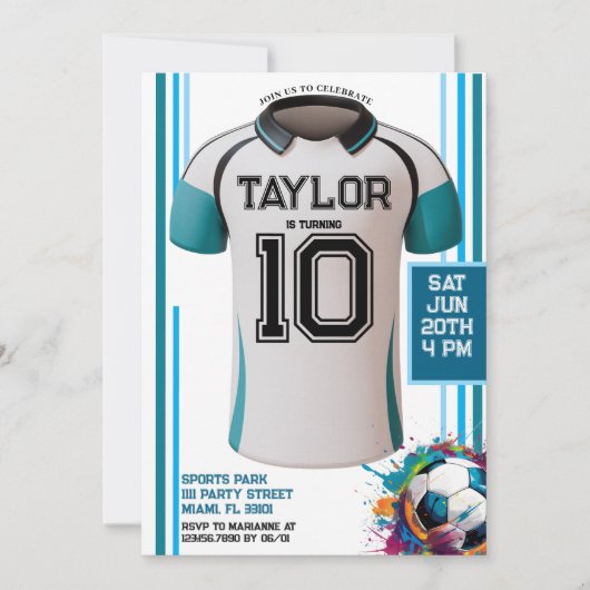 Blauw Voetbal Sport Jongen Jersey Kids Verjaardags Kaart (Voorkant)