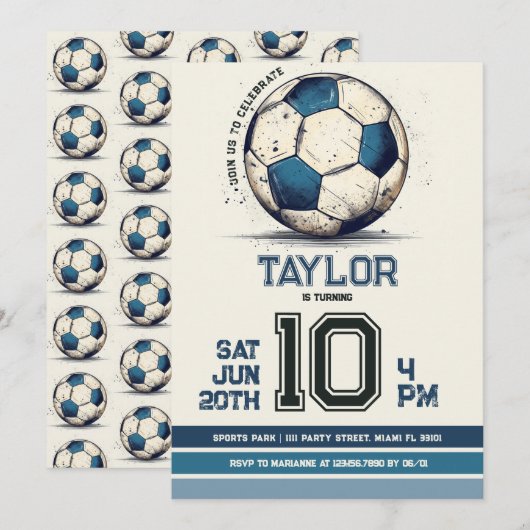 Blauw Voetbal Sport Jongen Jersey Kids Verjaardags Kaart (Voorkant / Achterkant)