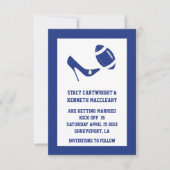 Blauw Voetbal Trouwdag Save The Date Aankondiging (Voorkant)