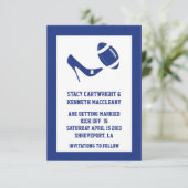 Blauw Voetbal Trouwdag Save The Date Aankondiging (Staand voorkant)