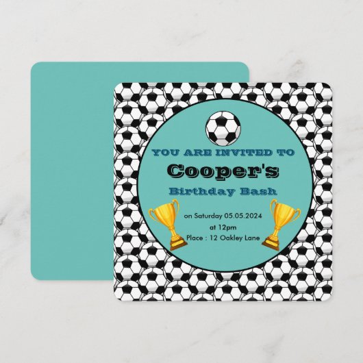 Blauw voetbal verjaardag kaart (Voorkant / Achterkant)