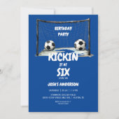 Blauw voetbal verjaardagsfeestje kaart (Voorkant)