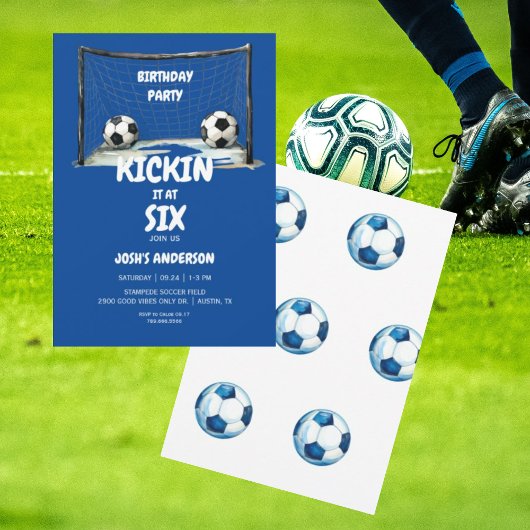 Blauw voetbal verjaardagsfeestje kaart