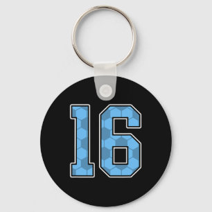 Blauw Voetbalpatroon Nummer 16 Shirt Speler Unifor Sleutelhanger