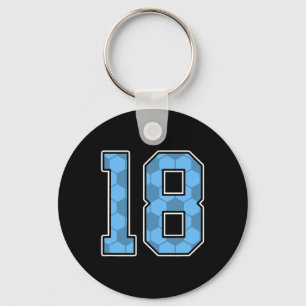 Blauw Voetbalpatroon Nummer 18 Shirt Speler Unifor Sleutelhanger