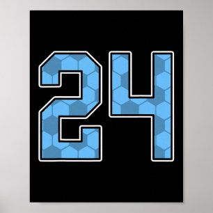 Blauw Voetbalpatroon Nummer 24 Shirt Speler Unifor Poster