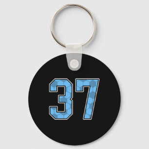 Blauw Voetbalpatroon Nummer 37 Shirt Speler Unifor Sleutelhanger