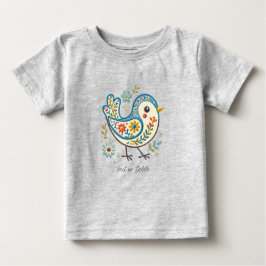 Blauw Vogel Bloem Baby T-shirt