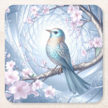 Blauw Vogel Bloemen Papier Onderzetter