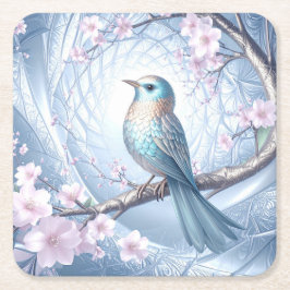 Blauw Vogel Bloemen Papier Onderzetter