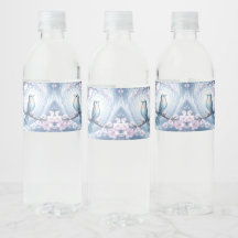 Blauw Vogel Bloemen Waterfles Label