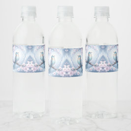 Blauw Vogel Bloemen Waterfles Label Etiket