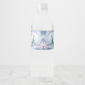 Blauw Vogel Bloemen Waterfles Label Etiket (Voorkant)