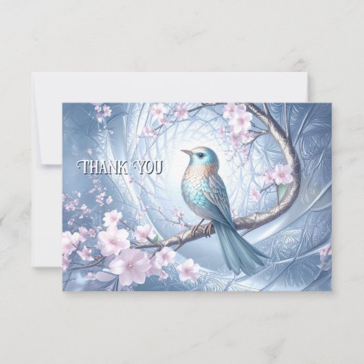 Blauw Vogel Bloemige Dankkaart Bedankkaart (Voorkant)