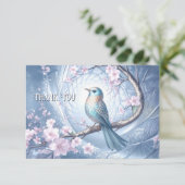 Blauw Vogel Bloemige Dankkaart Bedankkaart (Staand voorkant)