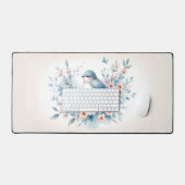 Blauw Vogel Bloesem Waterverf Sereniteit Bureaumat (Keyboard & Muis)