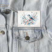 Blauw Vogel Bloesem Waterverf Sereniteit Button (Insitu)