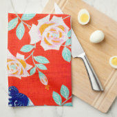 Blauw vogel en Roos, Japans ontwerp Theedoek (Quarter Fold)