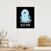 Blauw Vogel Grappig Dier Pun Donker BG Poster (Keuken)