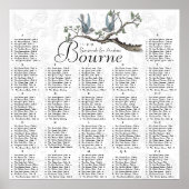 Blauw Vogel Trouwreceptie Stoelenplattegrond Vinta Poster (Voorkant)