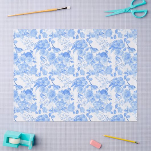 blauw vogelbloem Bindpatroon Tissuepapier (Craft)