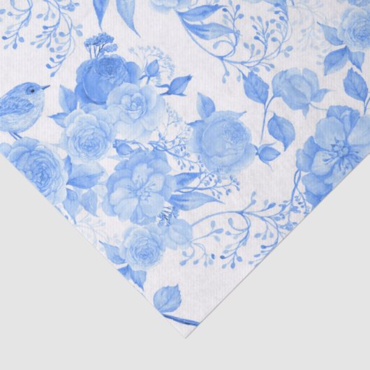 blauw vogelbloem Bindpatroon Tissuepapier (Detail)