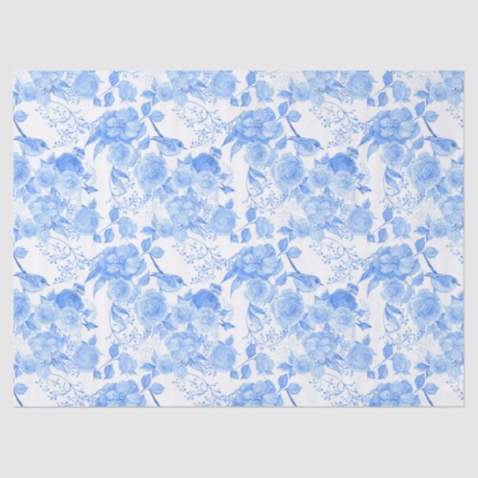 blauw vogelbloem Bindpatroon Tissuepapier (Voorkant)