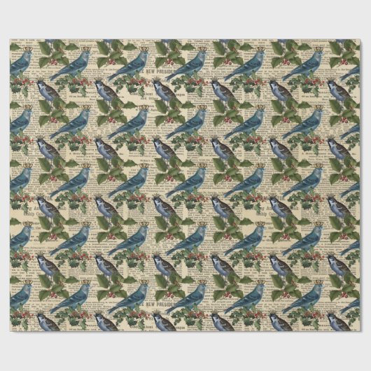  blauw vogelhutkrantenkerst cadeaupapier (Vlak)