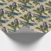  blauw vogelhutkrantenkerst cadeaupapier (Hoek)