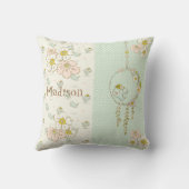 Blauw Vogelmeisje Bloemrijke Rustieke Naam Slaapka Kussen (Achterkant)