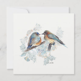 Blauw vogelpaar aquarel met bloemen