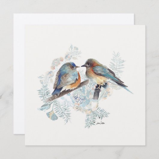 Blauw vogelpaar aquarel met bloemen (Voorkant / Achterkant)