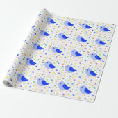 Blauw vogelpakpapier cadeaupapier (Uitgerold)