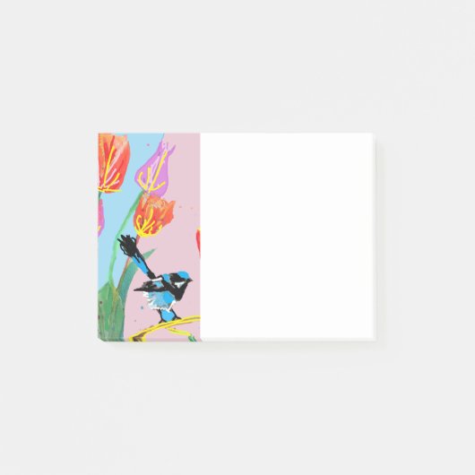 Blauw vogelpatroon roze vogels plaatsen notities post-it® notes (Voorkant)