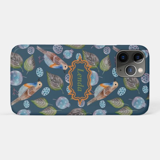 Blauw vogelpatroon Waterverf Case-Mate iPhone Case (Achterkant (horizontaal))